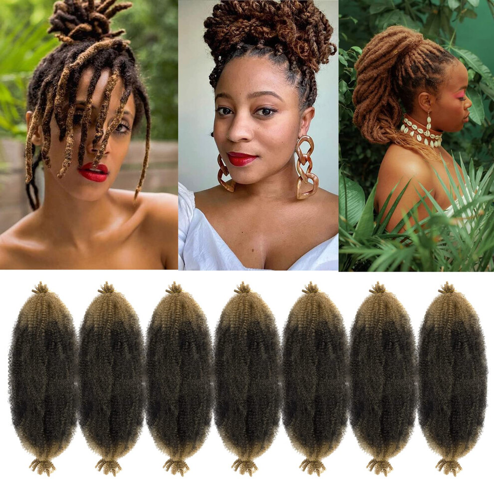 Gooit Marley Twist Braiding Hair 16 Inch Springy Afro Twist Hair 7 Packs Pre Fluffed Spring Twist Hair Ombre Blonde Kinky Twist Hair For Braiding