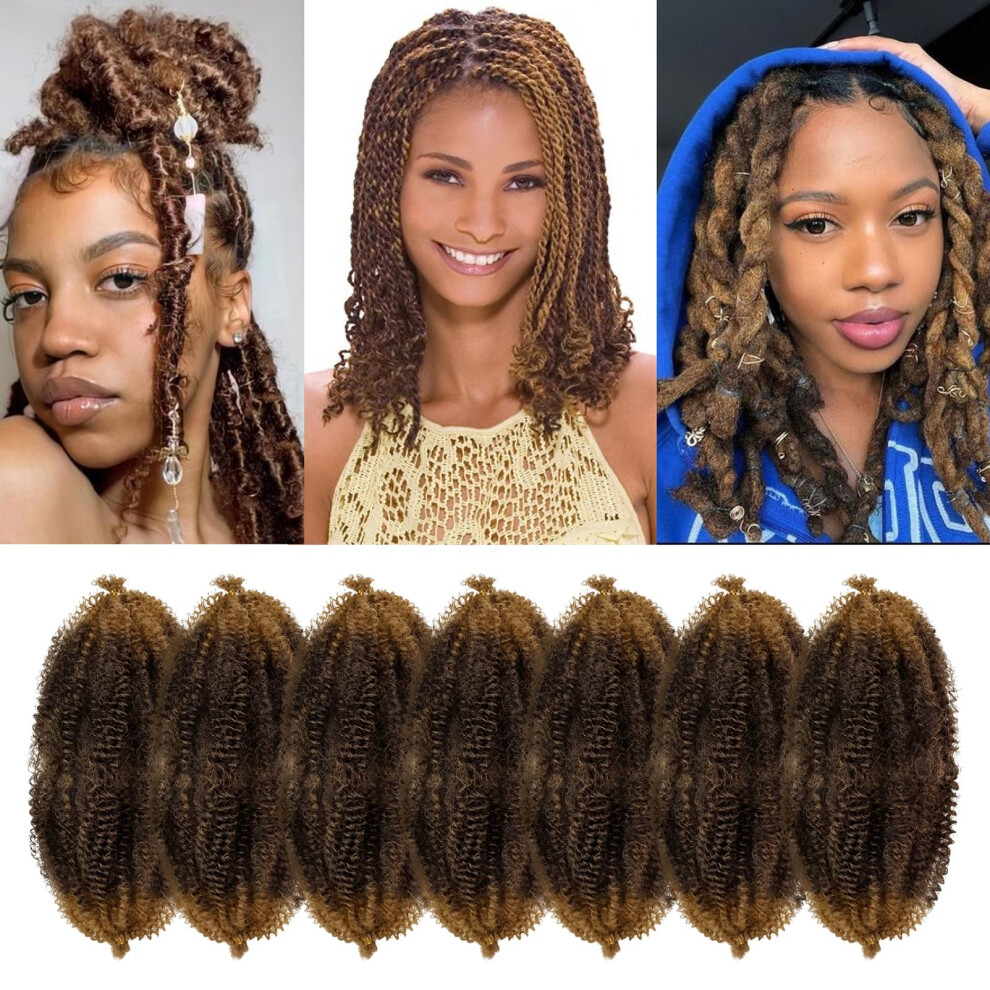 Gowit Marley Twist Braiding Hair 16 Inch Springy Afro Twist Hair 7 Packs Pre Fluffed Spring Twist Hair Ombre Brown Kinky Twist Hair Synthetic Curl