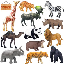 Ruson 12 pcs realistiske jungle dyr figurer safari dyr figurer legetøj kage topper plast afrikanske vilde zoologiske dyr legesæt fest forsyninger