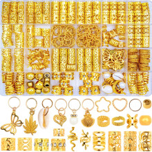 236pcs Guldhårtilbehør Sæt: Smykker Charms Rings og Manschetter til fletninger Dreadlocks Loc Styles and Rave Hair Styling