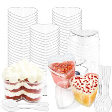 Yuxitia 50 pcs coeur coeur en plastique mini tasses de desserts avec couvercles et cuillres 5 oz tasses d'achauche transparente