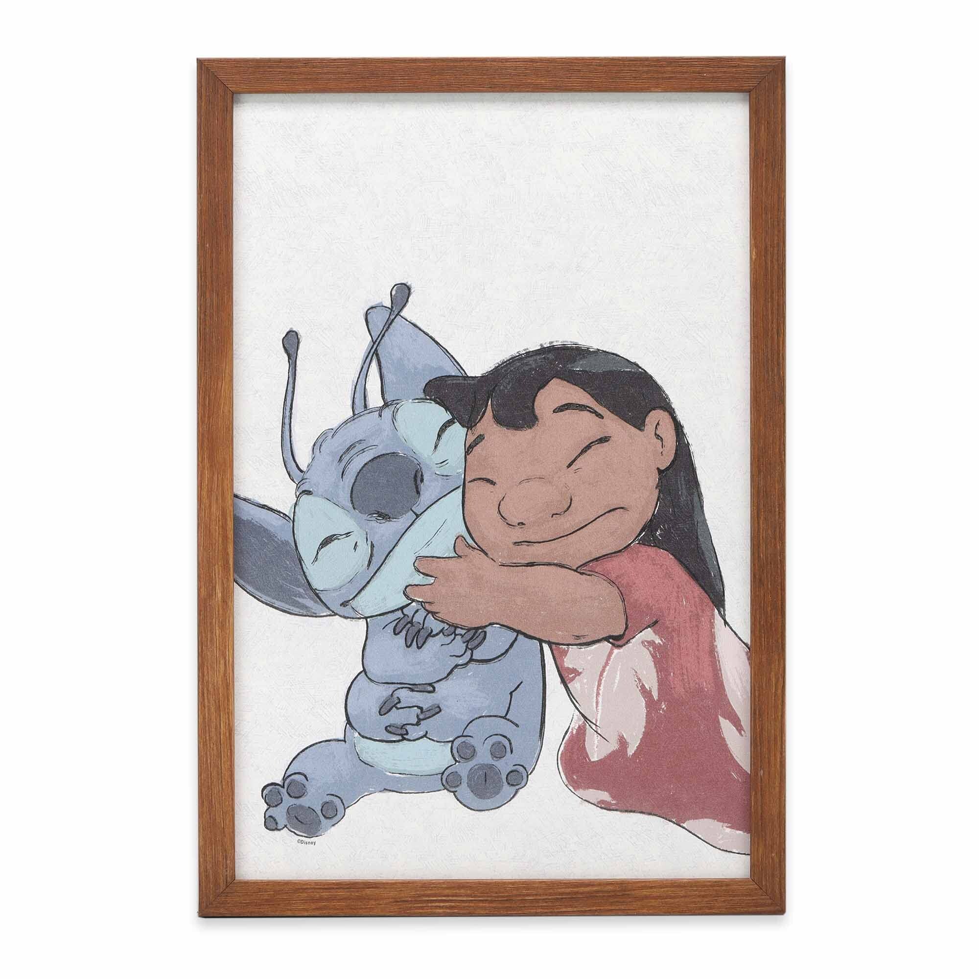 Disney Lilo and Stitch Hugging Framed Wood Wall Decor Adorable Lilo and