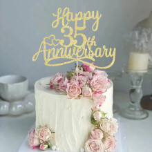Sleyberoy Glitter Happy 35th Anniversary Cake Toppers - anniversaire de fete decorations de fete 35th Anniversary Company Anniversary Party Party