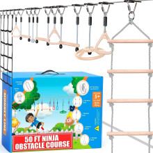 Hyponix Sporting Ninja Warrior Obstacle Course for Kids - 2 x 50 ft - Up to 880 Lbs - 10 Weatherproof Obstacles - Ages 5-12 | Setup on Trees or Posts
