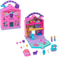 Polly Pocket Pollyville Fresh Market Dolls & Playset Food Toy com 2 micro bonecas 12 acess   rios incluem carro de brinquedo e animal de estima      o