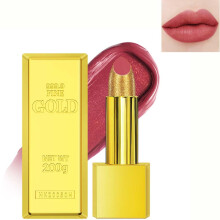 BEUKING Gold Lipstick Velvet Nude Red Pink Lip Tint Non-Smudge High Pigment Not Fade Smooth Long-Lasting Wear Non-Stick Cup Waterproof Matte