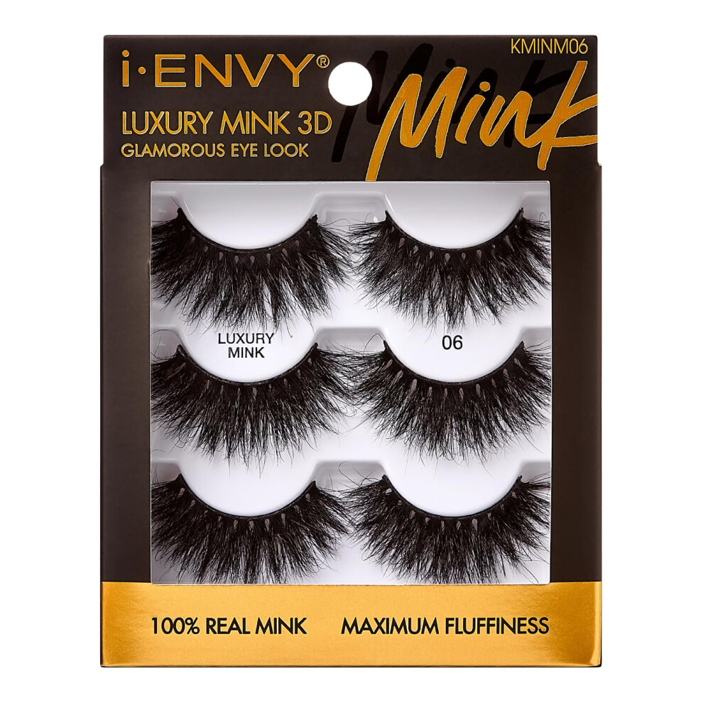 Ienvy I-Envy False Lashes Mink 3D Lashes Value Pack Real Mink Maximum Fluffy Wispy Luxury Glamorous Natural Look Reusable Eyelashes (06)