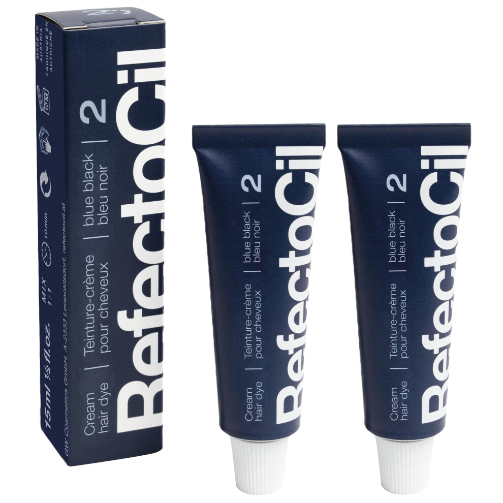 Lot de 2 cr   mes colorantes pour cheveux RefectoCil - Teinture capillaire professionnelle pour une couleur longue dur   e - Bleu noir (#2)
