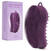 MainBasics Scrubber Corpo in Silicone Esfoliante 2-in-1 per Doccia, Loofah e Massaggiatore Cuoio Capelluto (Viola)