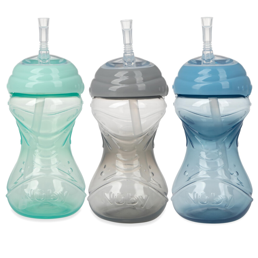 Nuby 3 Piece No-Spill Easy Grip Cup With Flex Straw Clik It Lock Feature Neutral 10 Ounce Nubisch