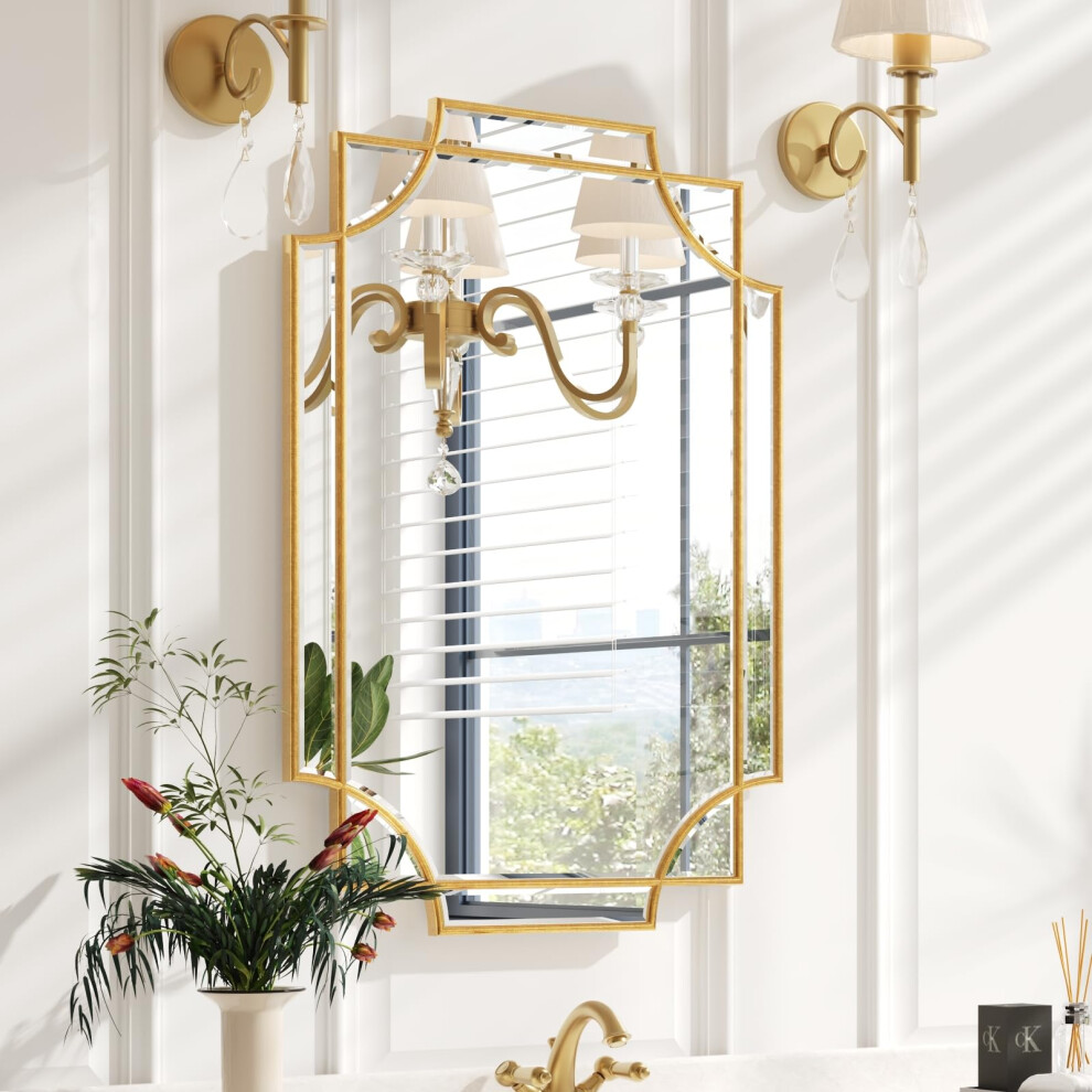 Kelly Miller Gold Bathroom Mirror for Wall  20x30 Gold Wall Mirror Vanity Mirror Decorative Mirror Wall Decor Beveled Mirror for Master