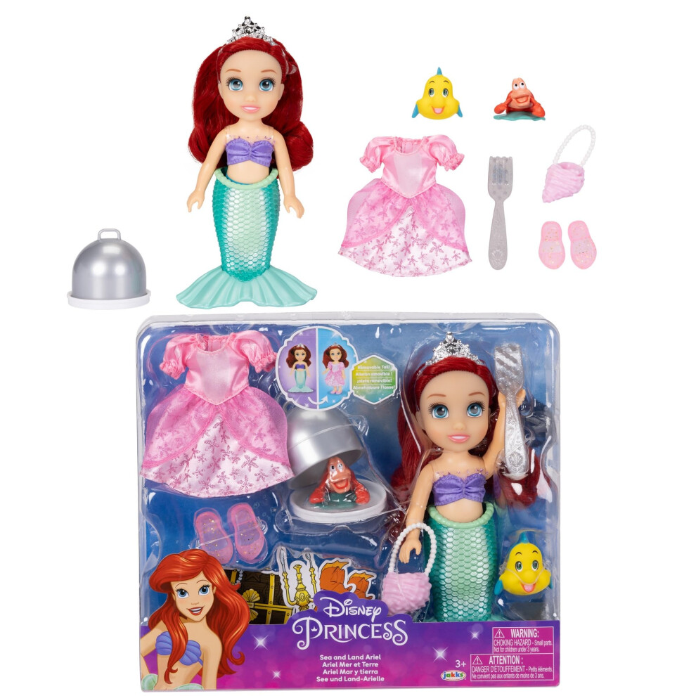 Disney Princess Ariel Doll Sea To Land Petite Ariel Doll With Sebastian & Flounder In Mermaid Tail And Dress Fashions Pink