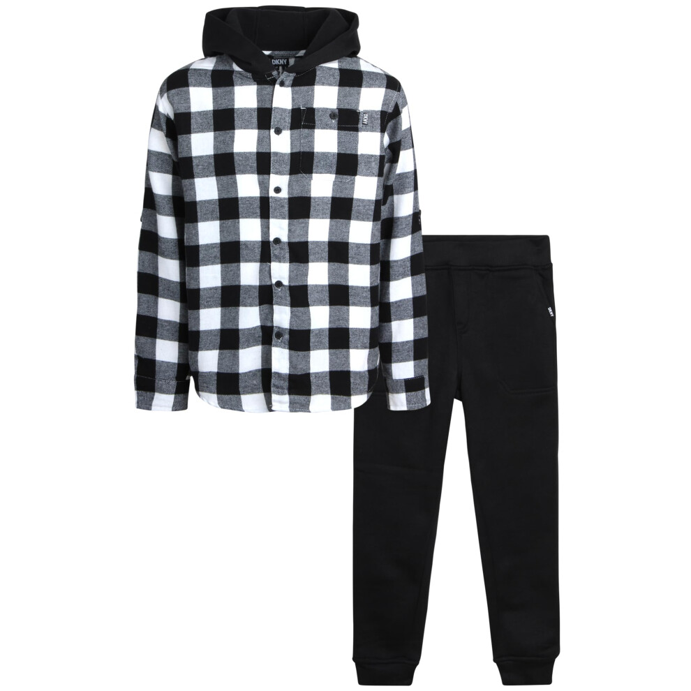 DKNY Boys' Shirt - 2 Piece Woven Button Down Shirt with Hood and Jogge