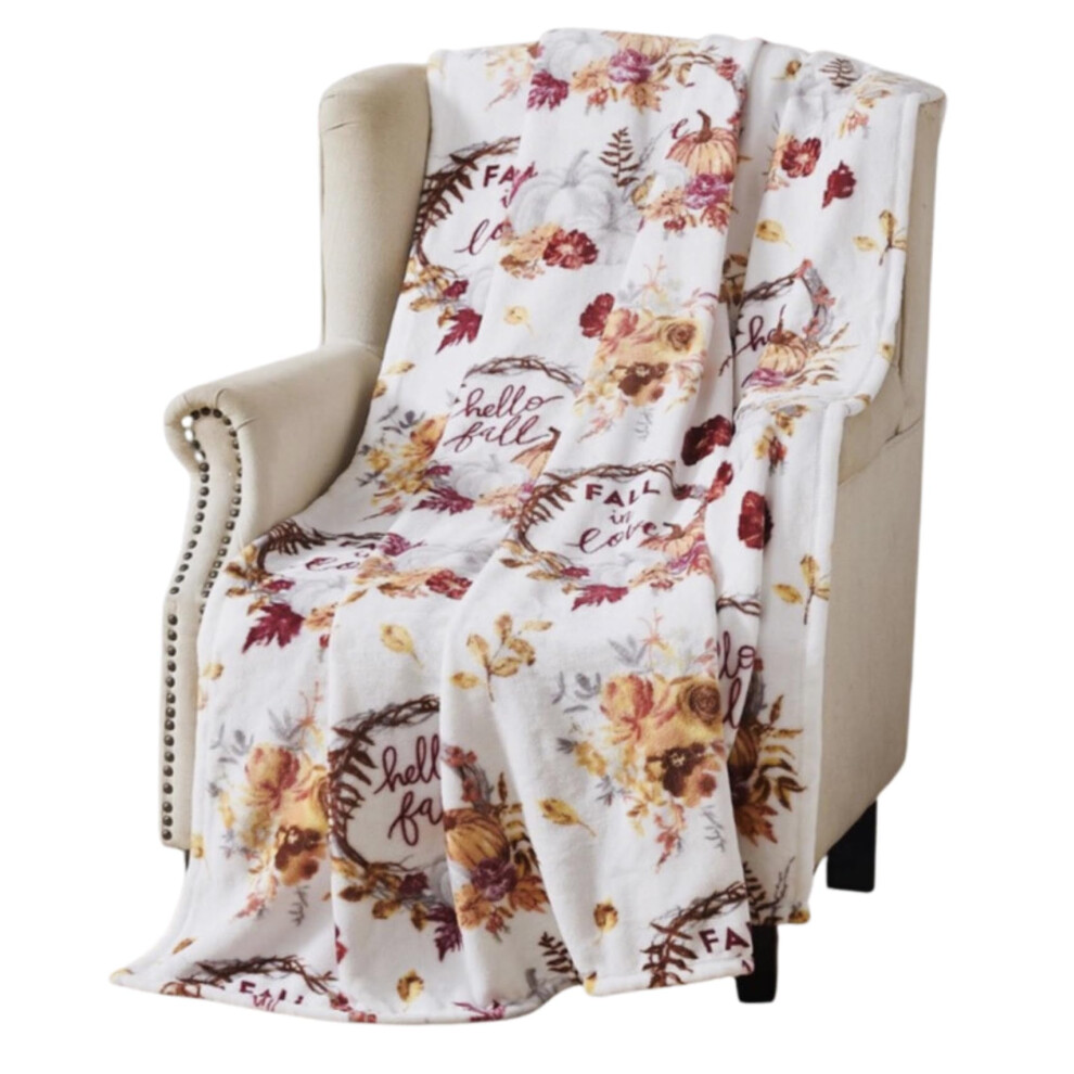 Couverture polaire douce pour la maison : Harvest Love Fall in Love Pumpkin Floral surdimensionn   e mesure 70"""" pouces x 50"""" pouces