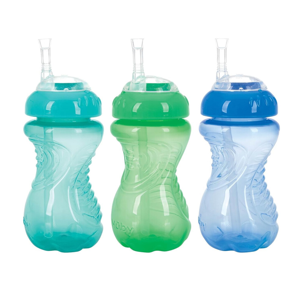 NUBY 3 Pack No Spill Flex Straw Toddler Sippy Cups - Toddler Cups Spill Proof with Easy and Firm Grip - Toddlers Cups - Green  Blue  Aqua