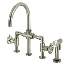 Kingston Brass KS2338RKX Webb Bridge Kitchen Faucet with Brass Sprayer, Brushed Nickel