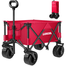 LUXCOL Collapsible Folding Wagon Heavy Duty Utility Beach Wagon Cart for Sand with Big Wheels Adjustable HandleDrink Holders