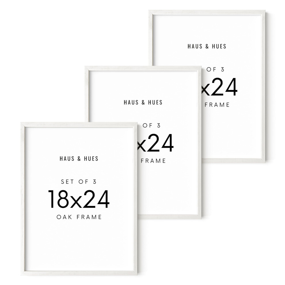 Cadres photo en bois blanc HAUS AND HUES 18 x 24 - Lot de 3 cadres pour affiches 18 x 24 Cadres photo en bois 18x24 Cadres d'art 18x24 Cadres en bois