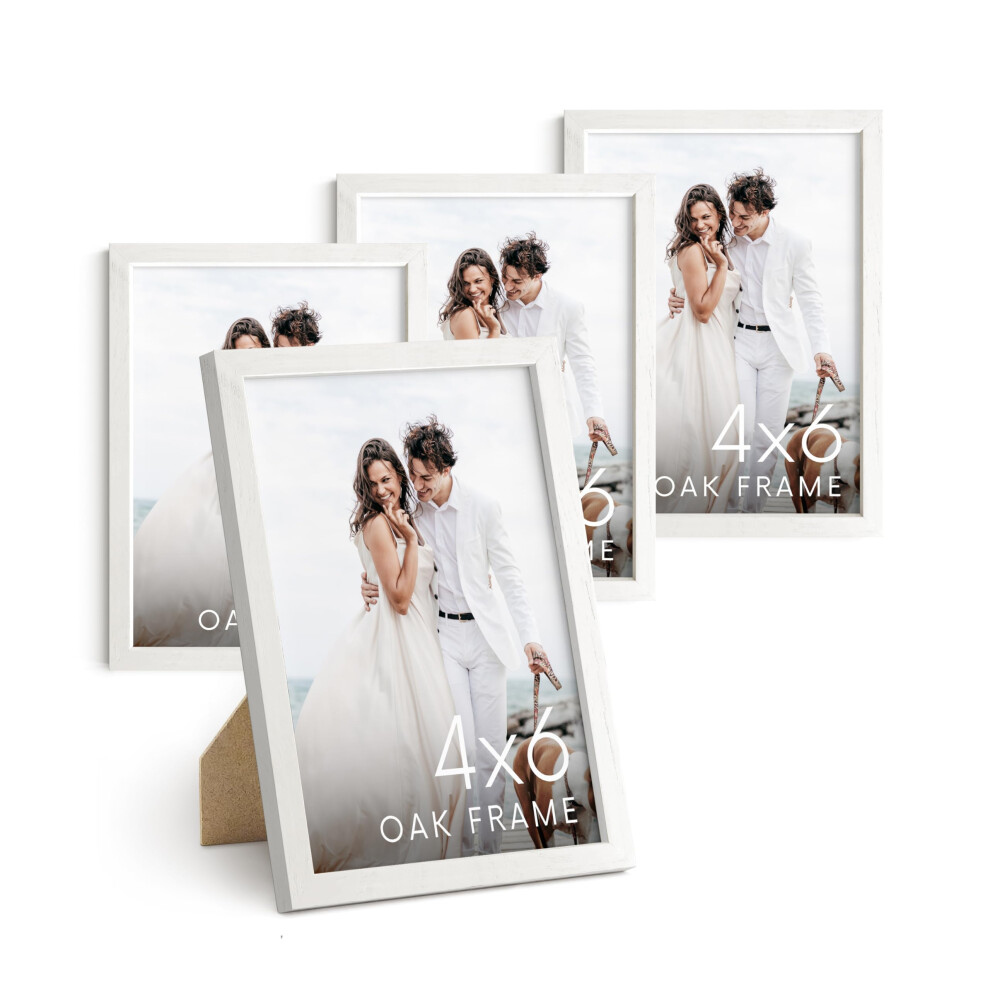 Cadres photo en bois blanc HAUS AND HUES 4x6 - Ensemble de 4 cadres photo 4x6 en vrac Cadres 4x6 pour impressions Cadres photo 4x6 Plusieurs photos