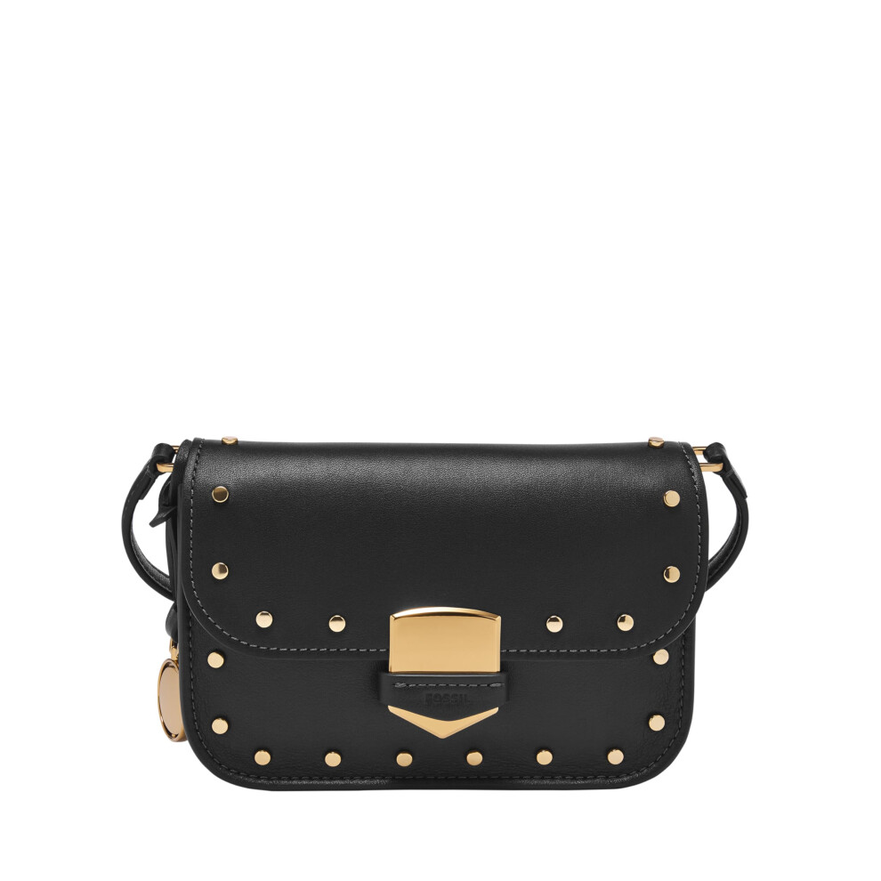 Petit sac bandouli   re     rabat Fossil Lennox noir avec clous