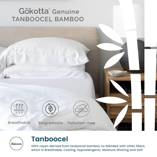 GOKOTTA Folha Ajustável de Rayon de Bambu e Capa de Almofada, Super Macia e Fresca com 4 Faixas Elásticas - 15" 2