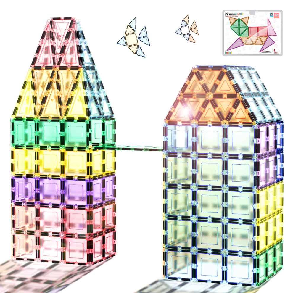 Photos - Construction Toy PicassoTiles Magnet Tile Building Block Set Magnetic Construction Square Triangle Tiles Toy Kit Sparking Creativity Geometri
