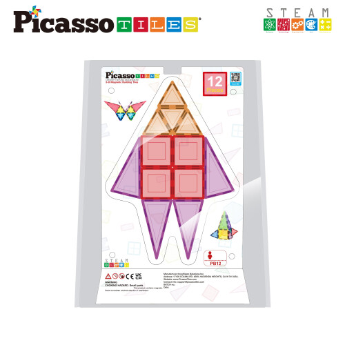 PicassoTiles Σετ Μαγνητικών Κεραμιδιών 12τμχ Γεωμετρικά Σχήματα STEM 1