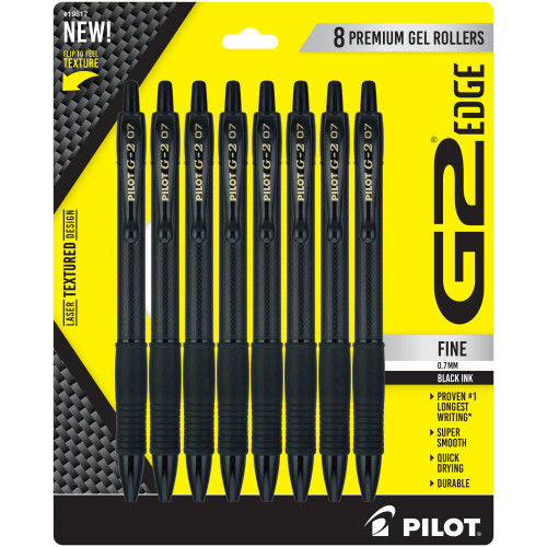 Pilot Pilot, G2 Edge Premium Gel Roller Pens, Fine Point 0.7 mm, Μαύρο, Πακέτο 8