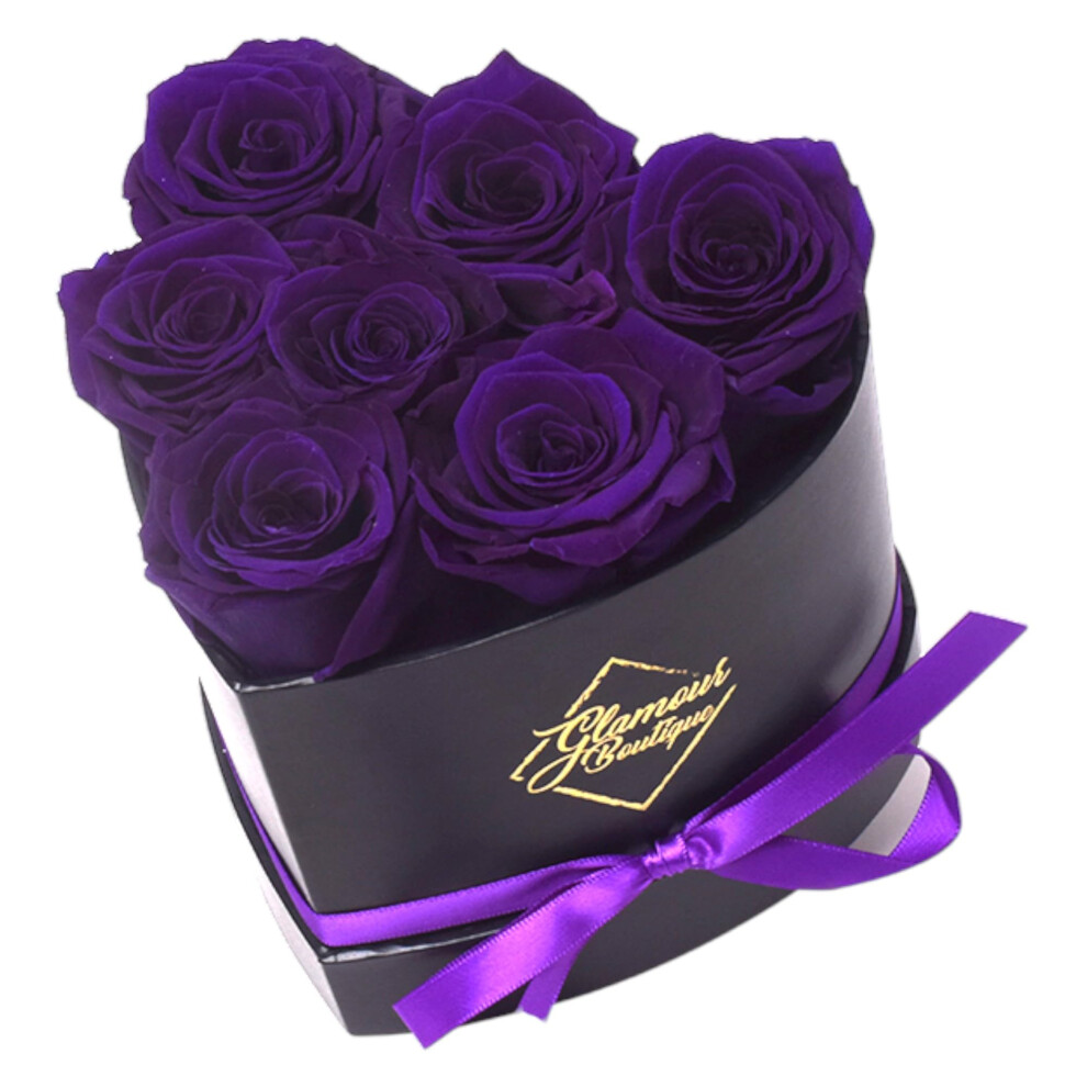 GLAMOUR BOUTIQUE 7Piece Forever Flowers Heart Shape Box  Preserved Roses  Immortal Roses That Last A Year  Eternal Rose Prese