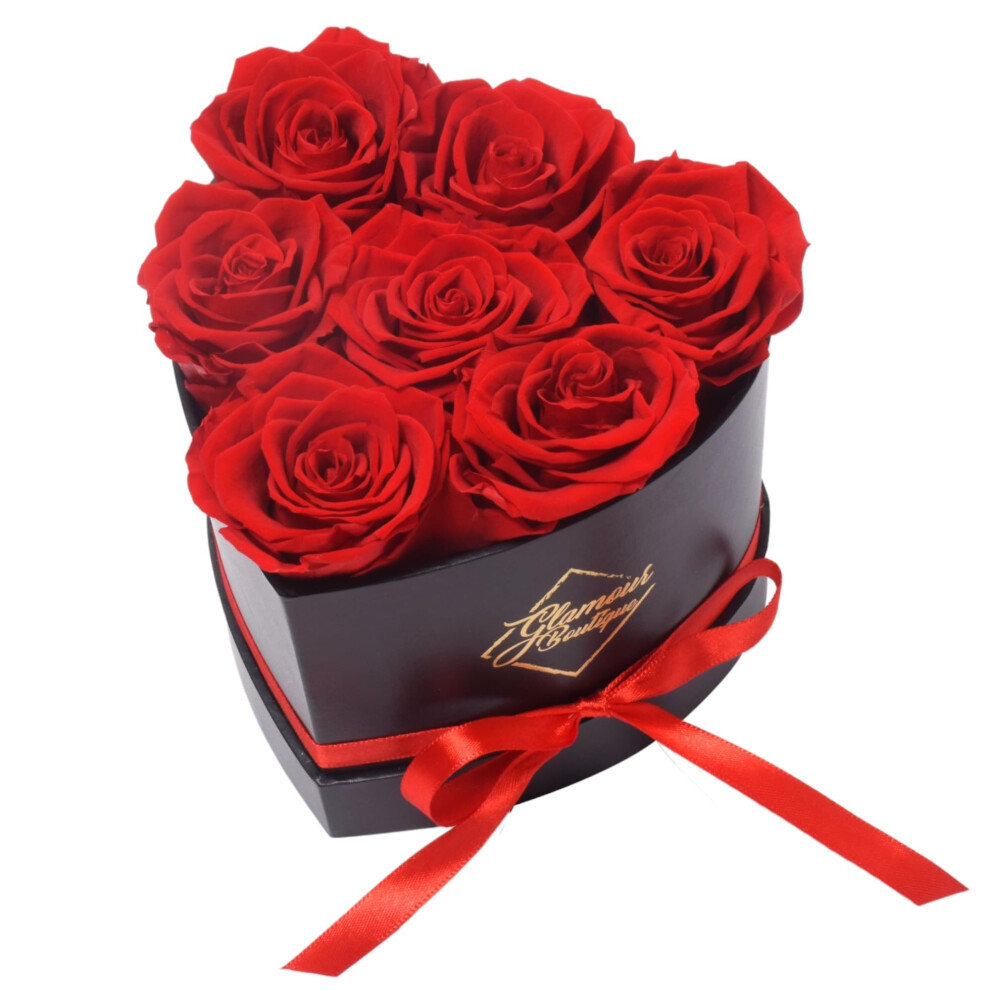 Glamour Boutique 7Piece Forever Flowers Heart Shape Box Preserved Roses Immortal Roses That Last A Year Eternal Rose Prese