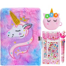 Luolizon Eenhoorn Dagboek voor Meisjes Notitieboekje Schattige Journal met Slot, Fluffy Pluche Dagboek