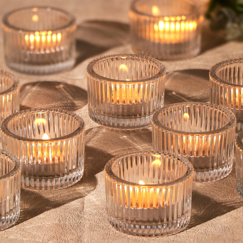HAVITI Lot de 24 bougeoirs transparents en verre pour bougies chauffe-plat, pour centre de table, d   coration d'int   rieur et articles de f   te
