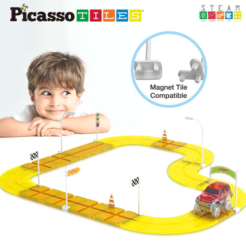 PicassoTiles Σετ Μαγνητικών Πλακιδίων για Κατασκευή Πίστας Αγώνων με Σημάδια 2