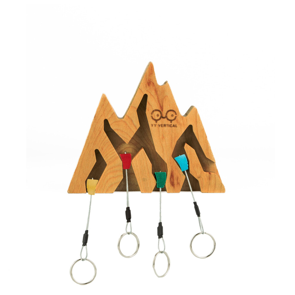 Porte-cl   s vertical YY en bois de cerisier Climb Every Mountain Wall Decor - Cadeaux id   aux pour les alpinistes 4 porte-cl   s inclus