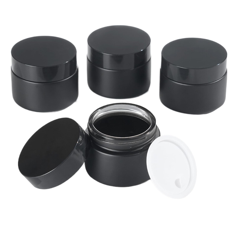 OverNews 2oz Amber Glass Jar Travel Size  4PCS Empty Cosmetic Lotion Container with Black Lid  Spatula  Small Mini Jar for Beau