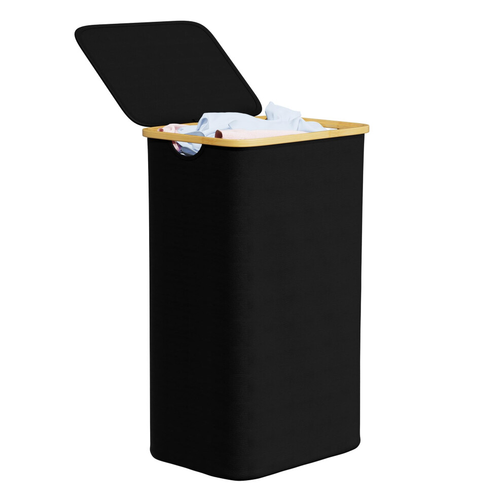 Spaceaid Cesto Portabiancheria Con Coperchio, 110 Litri - Portabiancheria Sporca Con Manici In Bambù, Grande Cesto Biancheria Sporca Piegevole Per Camera, Bagno, Dormitorio E Lavanderia - Nero-image