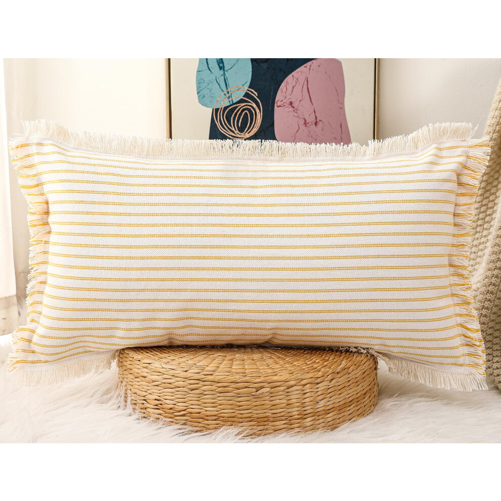 Housse de coussin d   corative PANOD, style boh   me, 40 x 66 cm, en coton ultra doux, rectangulaire, moderne, pour lit, canap   , salon, ferme, jaune