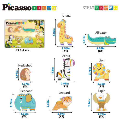 PicassoTiles Μαγνητικά Κτίρια 8 Σαφάρι Ζώα Μαγνητικές Φιγούρες Συμβατές με Κτίρια STEAM 1