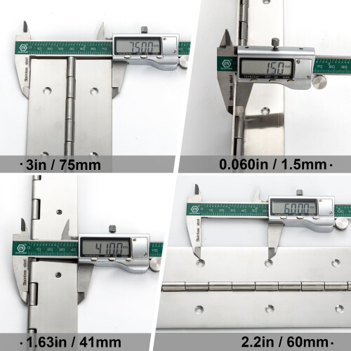 Hinge Piano Reforçado 16 Polegadas x 3 Polegadas, Aço Inoxidável 0.060'' para Armários e Caixas 2