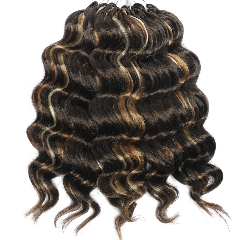 Svolna Brown Mixed Blonde Ocean Wave Crochet Hair Pre Looped 9 Inch Curly Braiding Ocean Wave Hair 7 Packs Deep Wave Short Wavy Ocean Wave Crochet