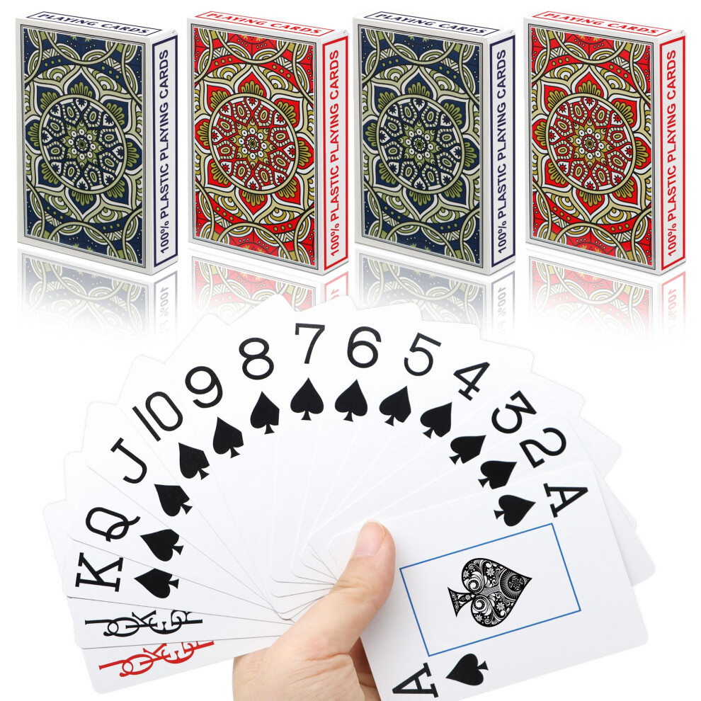 Cartes à Jouer Metsyth En Plastique ImperméAbles, Lot De 4, Cartes De Poker Jumbo Index, Gros CaractèRes, Pour Adultes Et Seniors, Jeux De Cartes-image