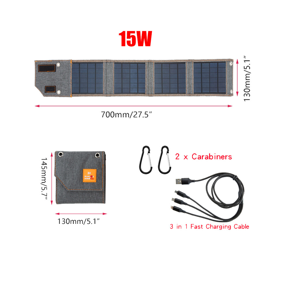 (15W) 15W Foldable USB Solar Panel Outdoor Folding Solar Cell Charger Mobile Power Bank Climbing Camping Hiking Phone Outddor