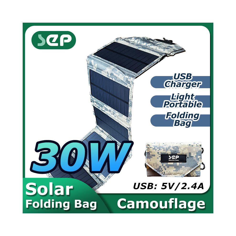 (5V) 30W Folding Solar Panel USB 5V Waterproof Solar Charger Portable Mobile Solar Power Bank for Outdoor Camping Hiking with
