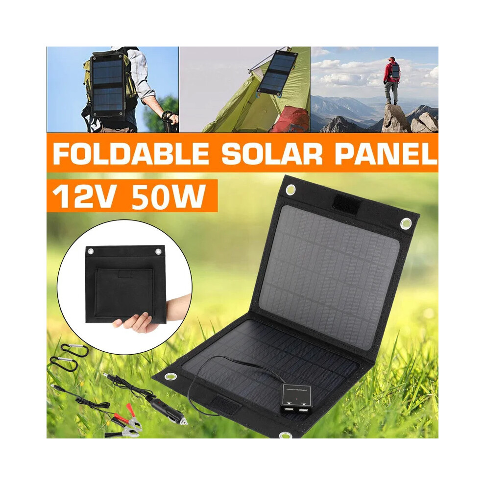 Maxpower Outdoor Portable 12V 50W Folding Solar Panel Charger Foldable Solar Cell Power Bank For Mobile Phone Hiking Battery Usb