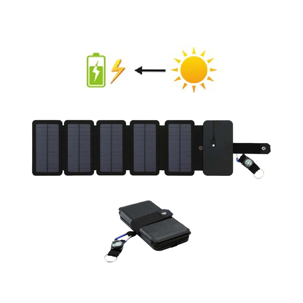 (5pcs Panel) Folding Outdoor Solar Panel Charger Portable 5V 2.1A USB Output Devices Camp Hiking Backpack Travel Power Supply For Smartphones