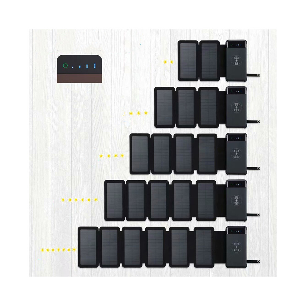 (5pc Solar panels) Wireless Power Bank 12000mAh Foldable Solar Charger Powerbank Portable External Battery Pack for iphone 11 12 X Xiaomi Poverbank