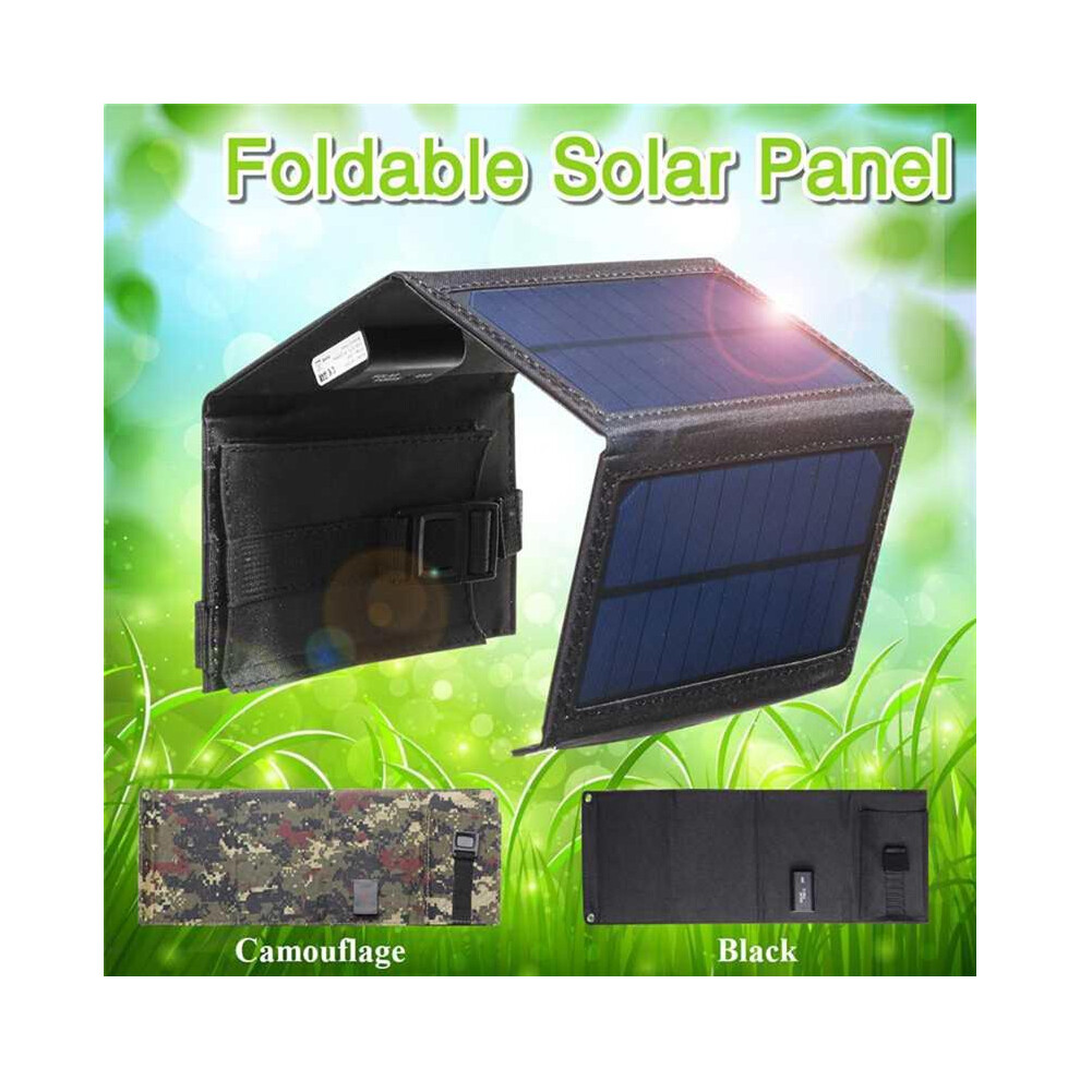 (Black) 20W Outdoor Foldable Solar Panels Cell 5V USB Portable Solar Smartphone Battery Charger for Tourism Camping Hiking