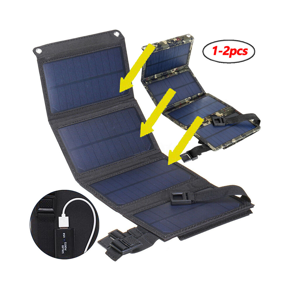 Maxpower (Black 2Pcs) 50W Outdoor Foldable Solar Panels Cell 5V Usb Portable Waterproof Solar Smartphone Battery Charger For Tourism Camping Hiking