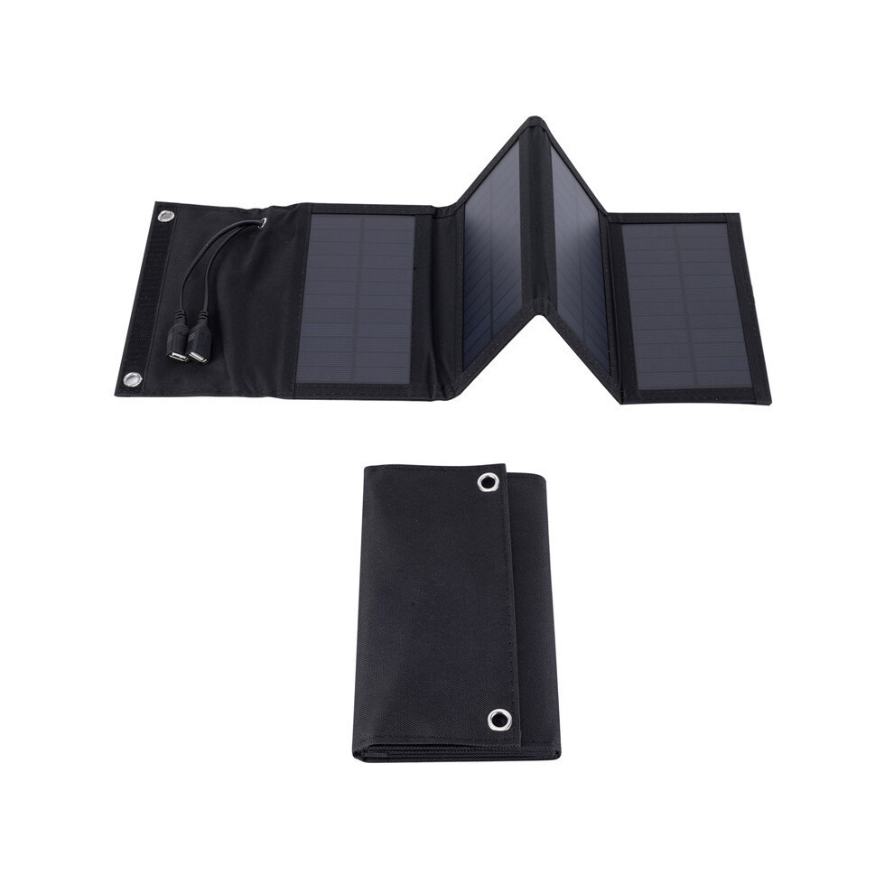 (black) 10W Foldable Solar Panel Portable Charger 5V Dual USB Charging for Camping Outdoor Power Station Cell PhoneTablet Power