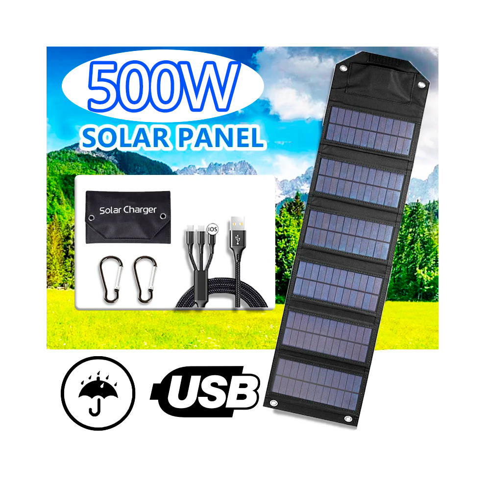 (6 pieces) 500W Portable Solar Panel 5V Dual USB Foldable Waterproof Solar Charger Power Generator for Mobile Phone Outdoor Camping